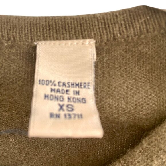 Lord & Taylor 100% Cashmere V-Neck Pullover Sweater Olive Green XS Luxury Knit - Picture 6 of 11